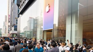 Apple Store in South Korea with a large crowd outside