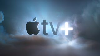 the Apple TV+ logo on a cloudy background